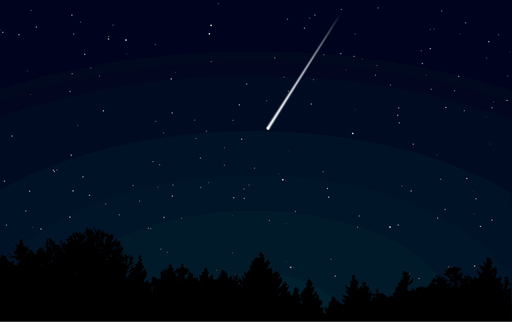 shooting star, sky, nature, night, dark, stars, meteor, night sky, starry, woods, darkness